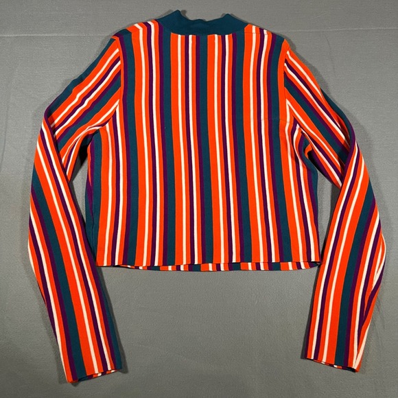 Victor Glemaud Women's Striped‎ Mock Neck Long Sleeve Knit Crop Top - L - Picture 2 of 7